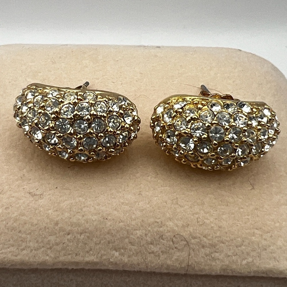 Roman Gold Tone and rhinestones pierced Earrings - Picture 2 of 14